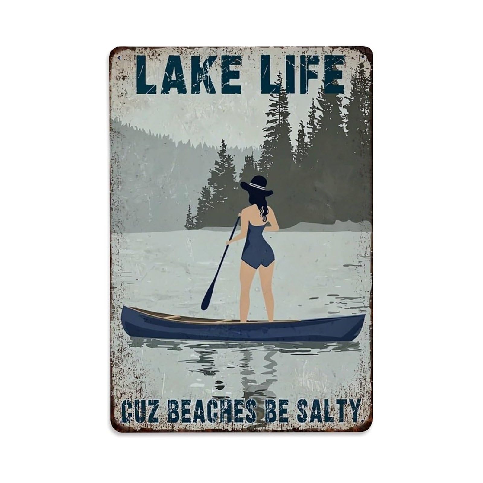Jdyaojiesheng Vintage Lake Life Canoe Woman Forest Tin Sign Retro Metal Wall Decor Metal Poster, Home Bar Garage Farmhouse Cafe Wall Art Decoration 8X12inches