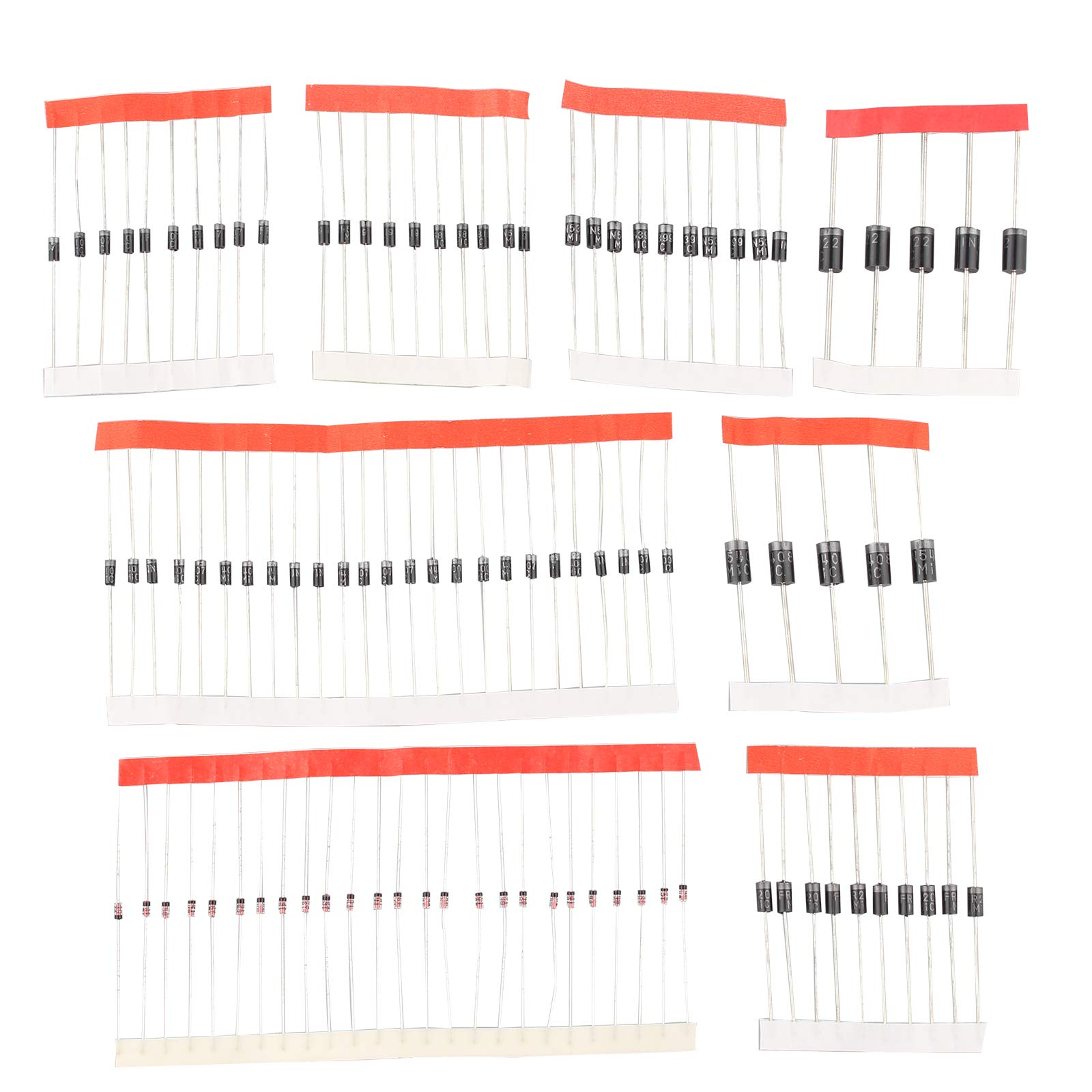 100 PCS 8 Values Rectifier Diodes Assortment Kit Electronic Set for Arduino (25 x 1N4148, 25 x 1N4007, 10 x 1N5819, 10 x 1N5399, 10 x FR107, 10 x FR207, 5 x 1N5408, 5 x 1N5822)