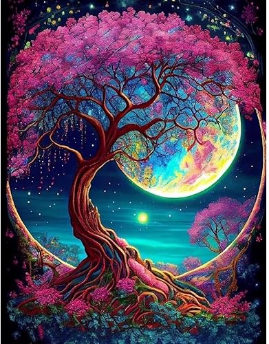 Tiwabb Kit de pintura de diamante de árbol de luna, kits de pintura de diamantes para adultos, pintura de diamantes 5D para decoración de pared del