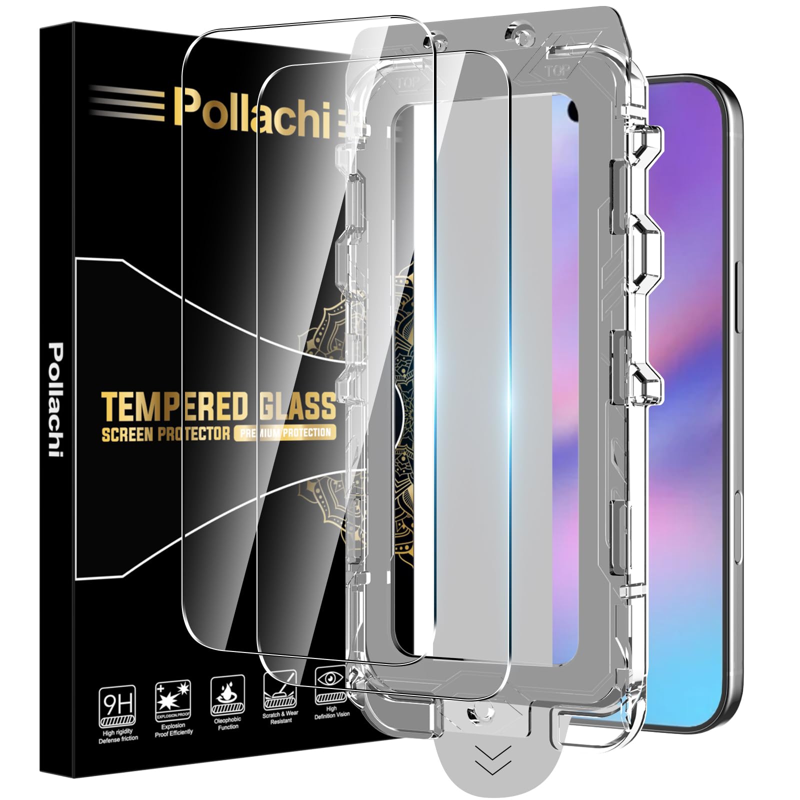 Pollachi [2 Pezzi Vetro Temperato per iPhone 17 Pro Max Pellicola Protettiva+Strumento per La Rimozione Della Polvere,Accessori di protezione per cellulari iPhone 17 Pro Max,Installazione 30s