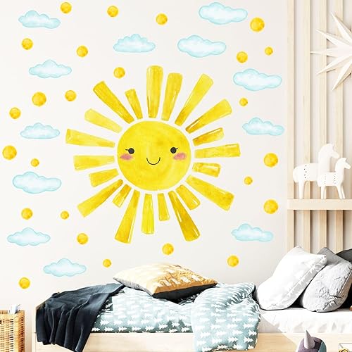 Miniatura 2 de Calcomanías de pared grandes de acuarela con diseño de nubes y lunares para habitación de niños, 12 hojas de calcomanías de decoración de pared con