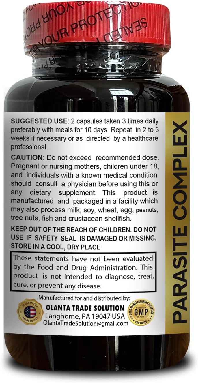 Parasite Complex with Wormwood, Black Walnut & Cloves - Natural Digestive Health & Detox Support - 1 Bottle - GMP-Certified Herbal Supplement for Wellness