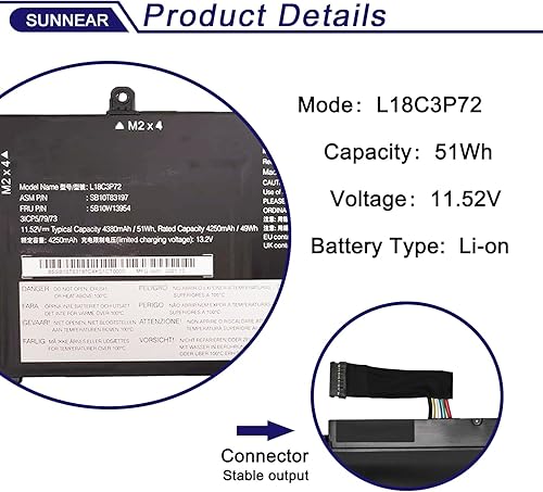 Miniatura 2 de SUNNEAR Batería de repuesto para laptop L18C3P72 SB10T83122 5B10W13877 para Lenovo ThinkPad T490 T495 T14 P14S P43S Series 02DL007 L18L3P73