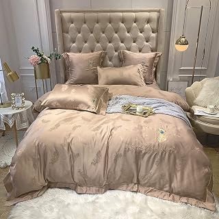 FXJ 4-Piece Bed Sheet Set Duvet Cover Set Satin Jacquard 4-Piece Cotton Bed Linen Pillowcase Pure Cotton Washed Ice Silk Duvet Cover Double Set Luxury Set (D Full)