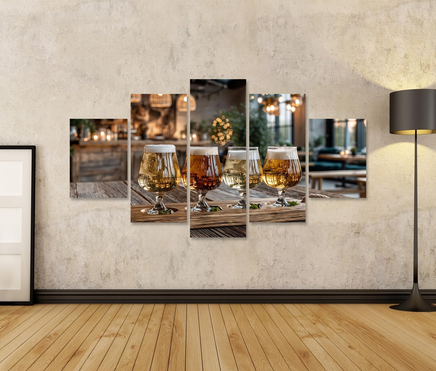 islandburner Quadro su tela, accogliente degustazione di birra, decorazione da bar per gli amanti della birra, 5 pezzi