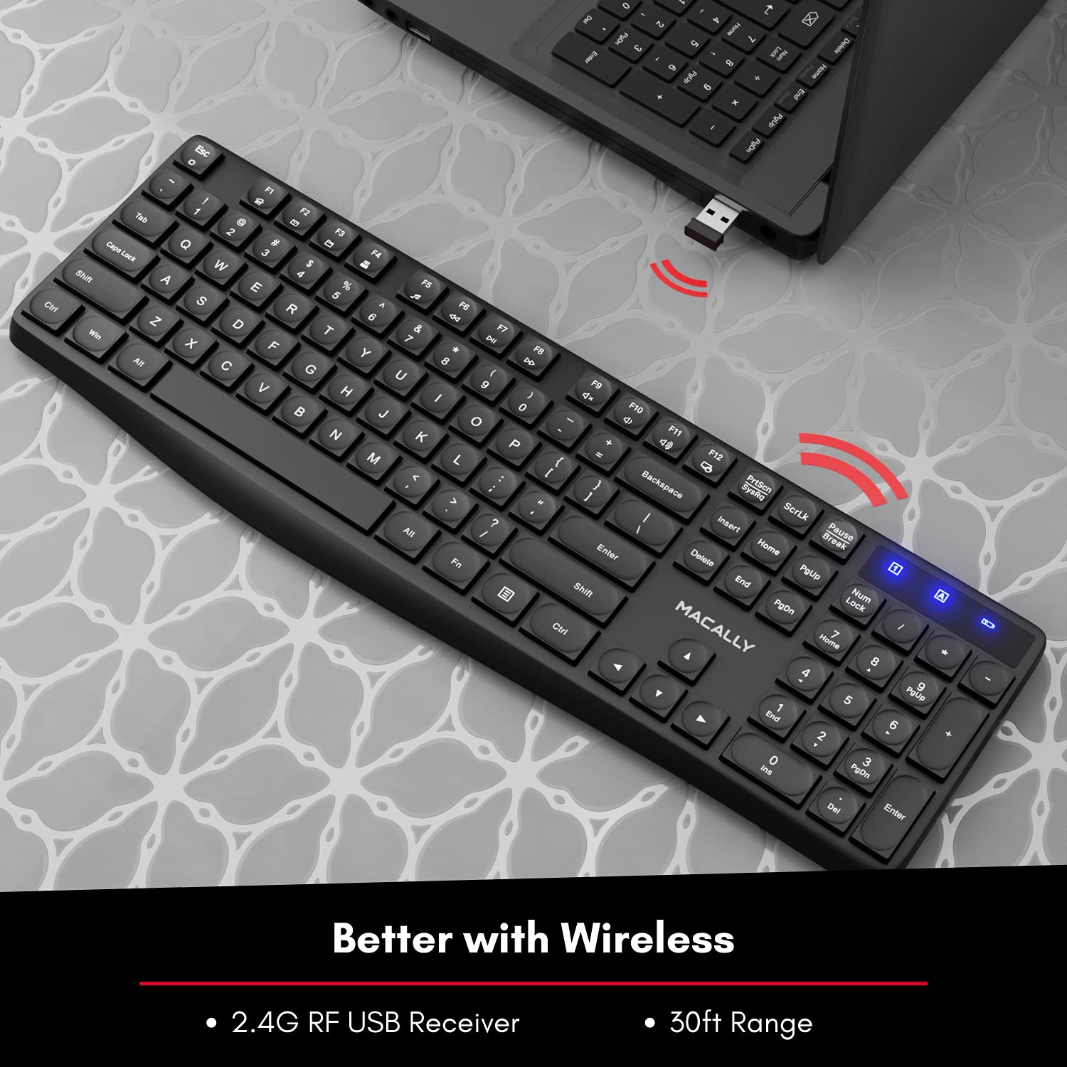 Macally Wireless Keyboard 2.4G Ergonomic FullSize Computer Keyboard