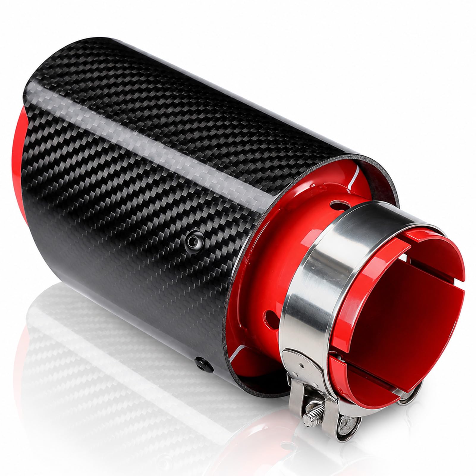 Gorge Arrière de Voiture 163mm/6,4 po, Embout D'échappement Universel en Fibre de Carbone Rouge Brillant Droit Entrée 63mm/2,5 po Sortie Simple 89mm/3,5po Embout Tube D'échappement Droit