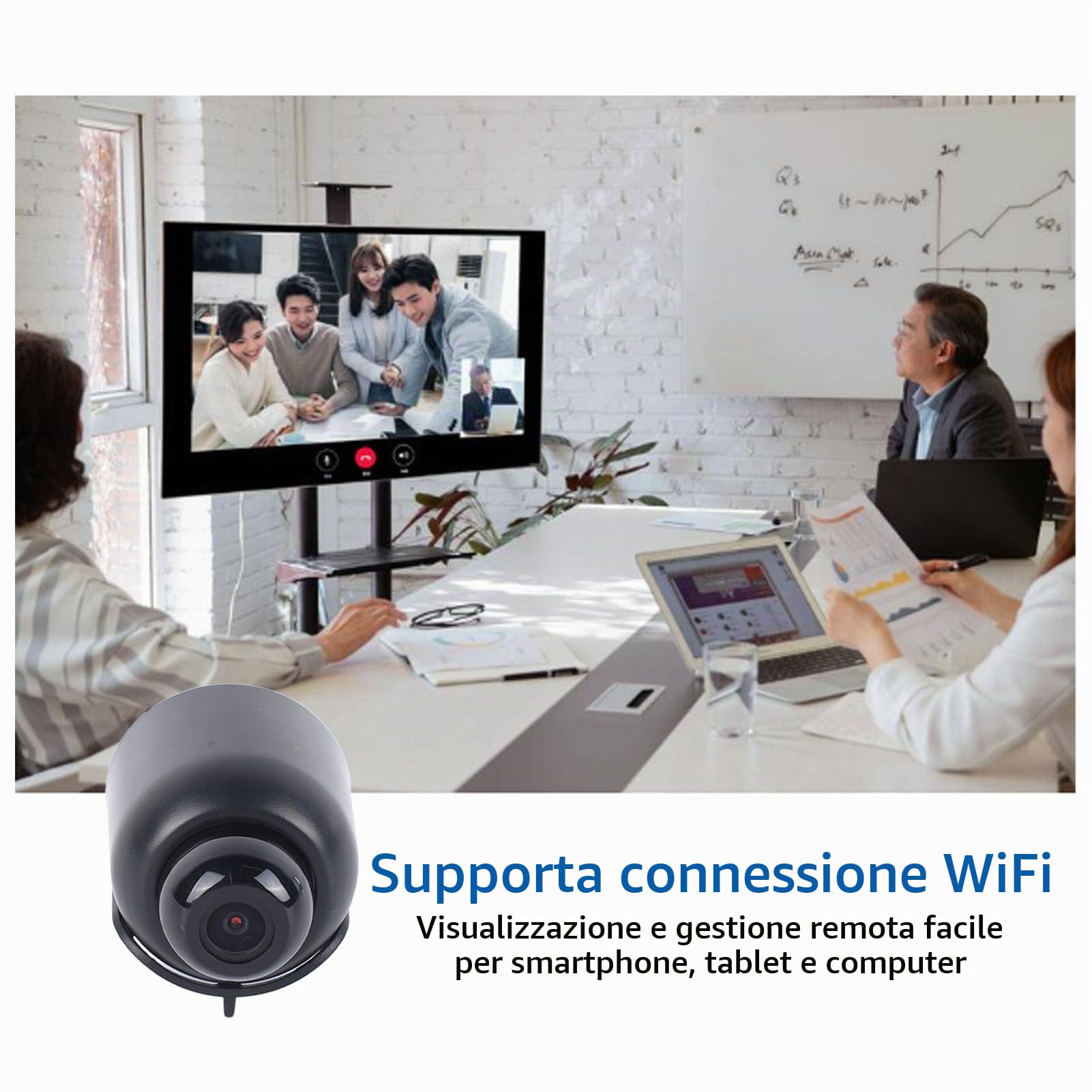 Mini Telecamera Wi-Fi per Visione Notturna Monitoraggio Remoto Telecamera di Sicurezza per Rilevamento Mobile per Interni Domestici