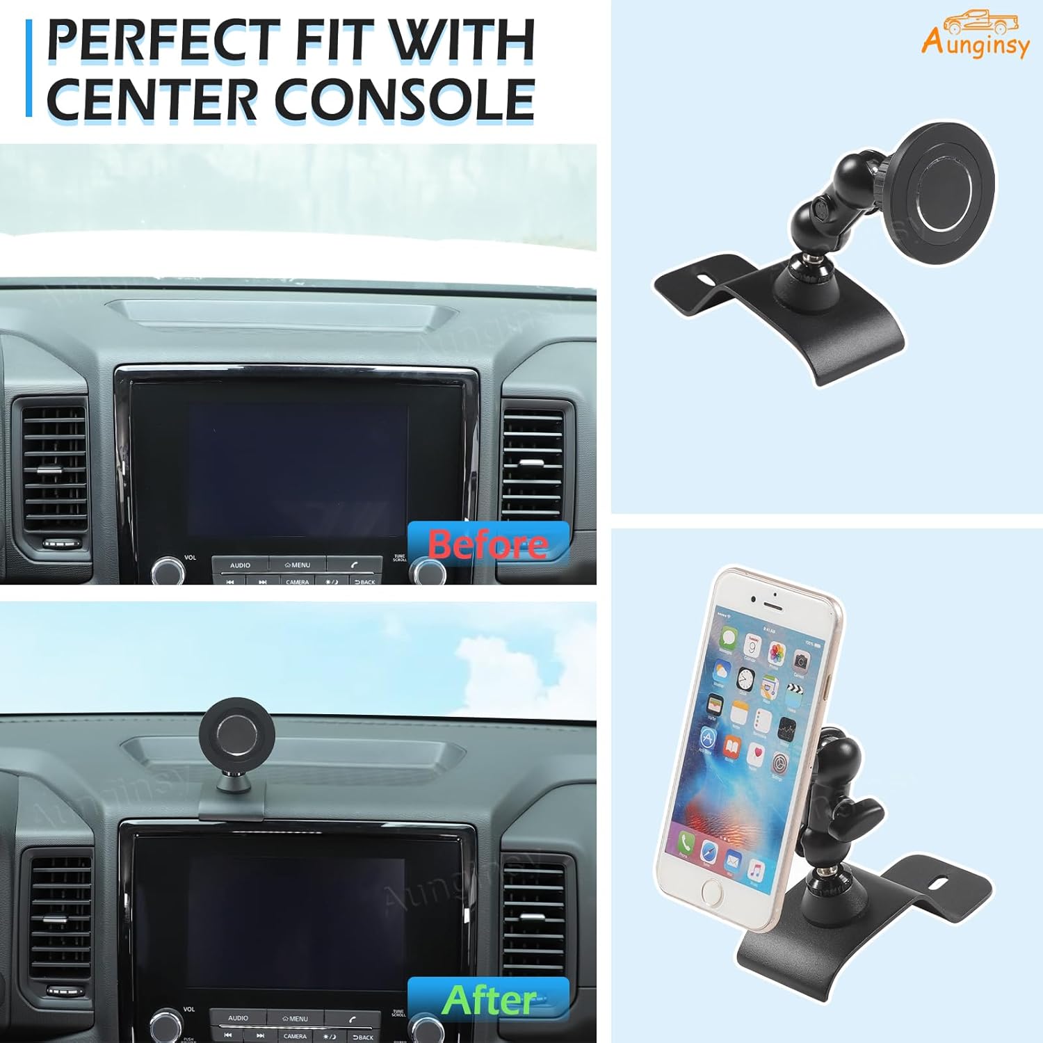 Aunginsy Car Magnetic Suction Phone Holder Compatible with Nissan Frontier 2022 2023 2024, Center Console Dashboard Panel Mobile Phone Mount Bracket Universal Cell Phones Navigation Stand Accessories