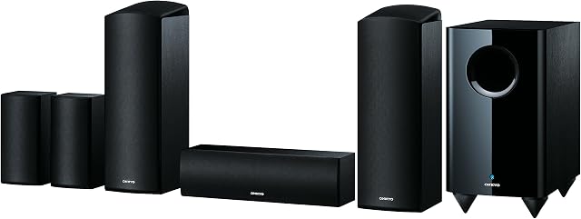 Onkyo SKS-HT588(B) 5.1.2 Channel Home Cinema Speaker System (6-piece), Dolby Atmos Capable, 130 Watt Power Handling, 80 Watt Active Subwoofer, Surround Speaker Wall-Mountable, Black