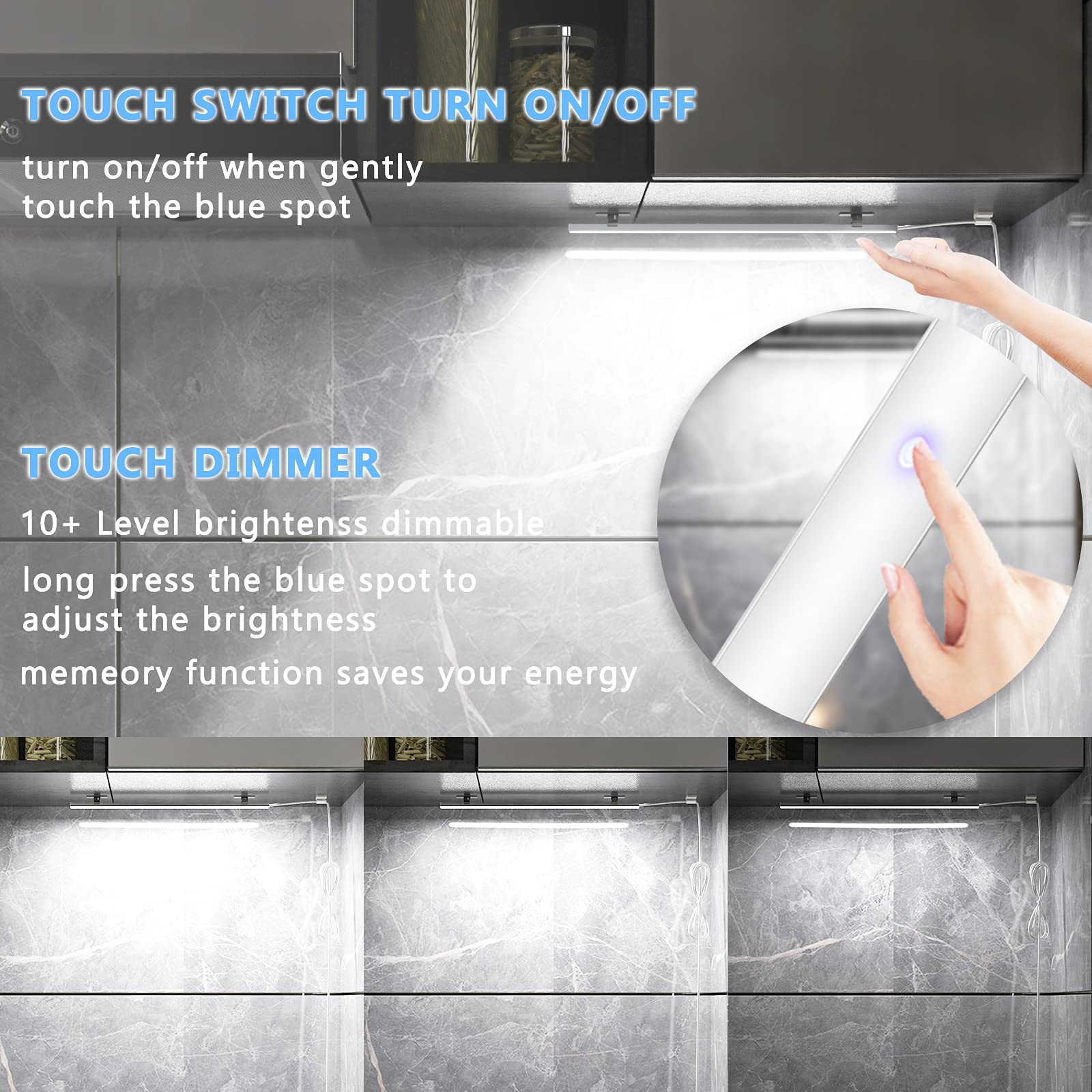 ASOKO LED Under Lighting for Kitchen with Touch Sensor, USB