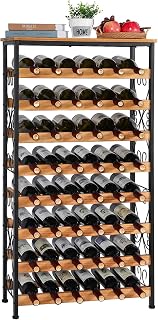 48 Bottles Floor Wine Rack with Wood Top, Freestanding Wine Bottle Organizer Shelf, Wobble-Free 8 Tier Wine Display Storage Stand for Kitchen Pantry, 25.2''L x 10.7''W x 47.2''H