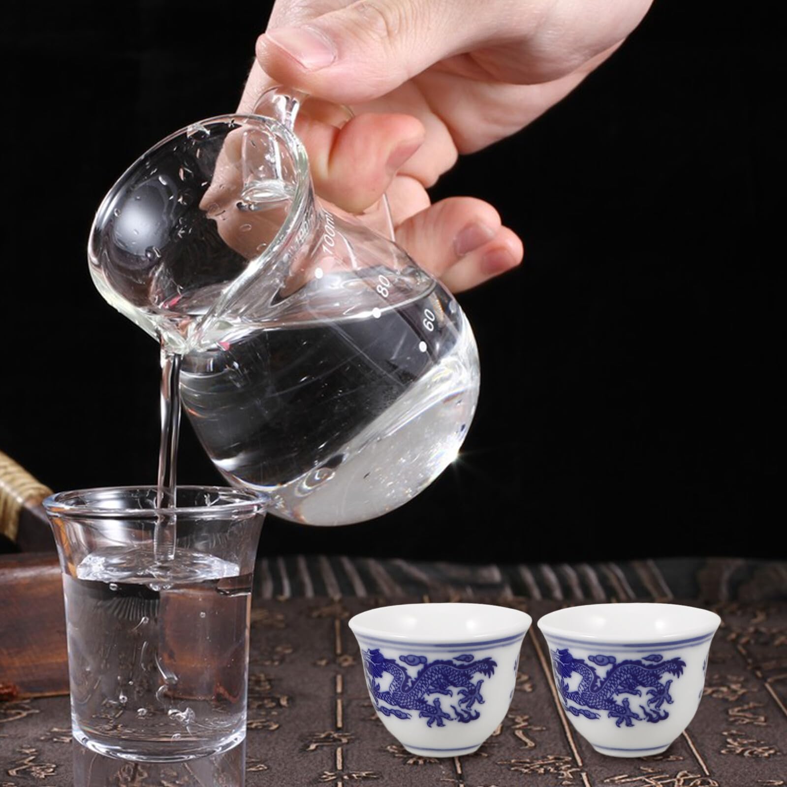COLLBATH Porzellan Tasse 4 Stück Traditionell Chinesische Teetasse Blau Weiß aus Keramik 25ml Klein Elegant und Einfach zu Reinigen für Haushalt