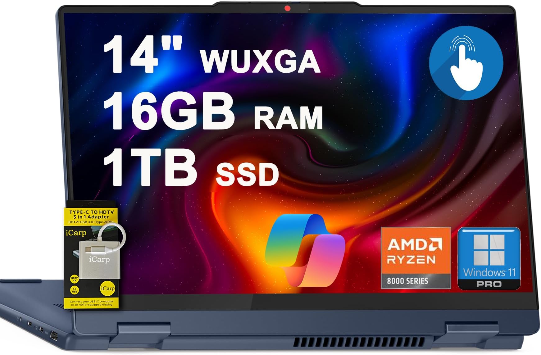 IdeaPad Flex 5i 2-in-1 Laptop 14" WUXGA Touch AMD 8-core AI-Powered Ryzen 7 8840HS Up to 16 Tops 16GB RAM 1TB SSD for Creator Designer Business Professional Win11Pro ICP Hub Copilot AI PC