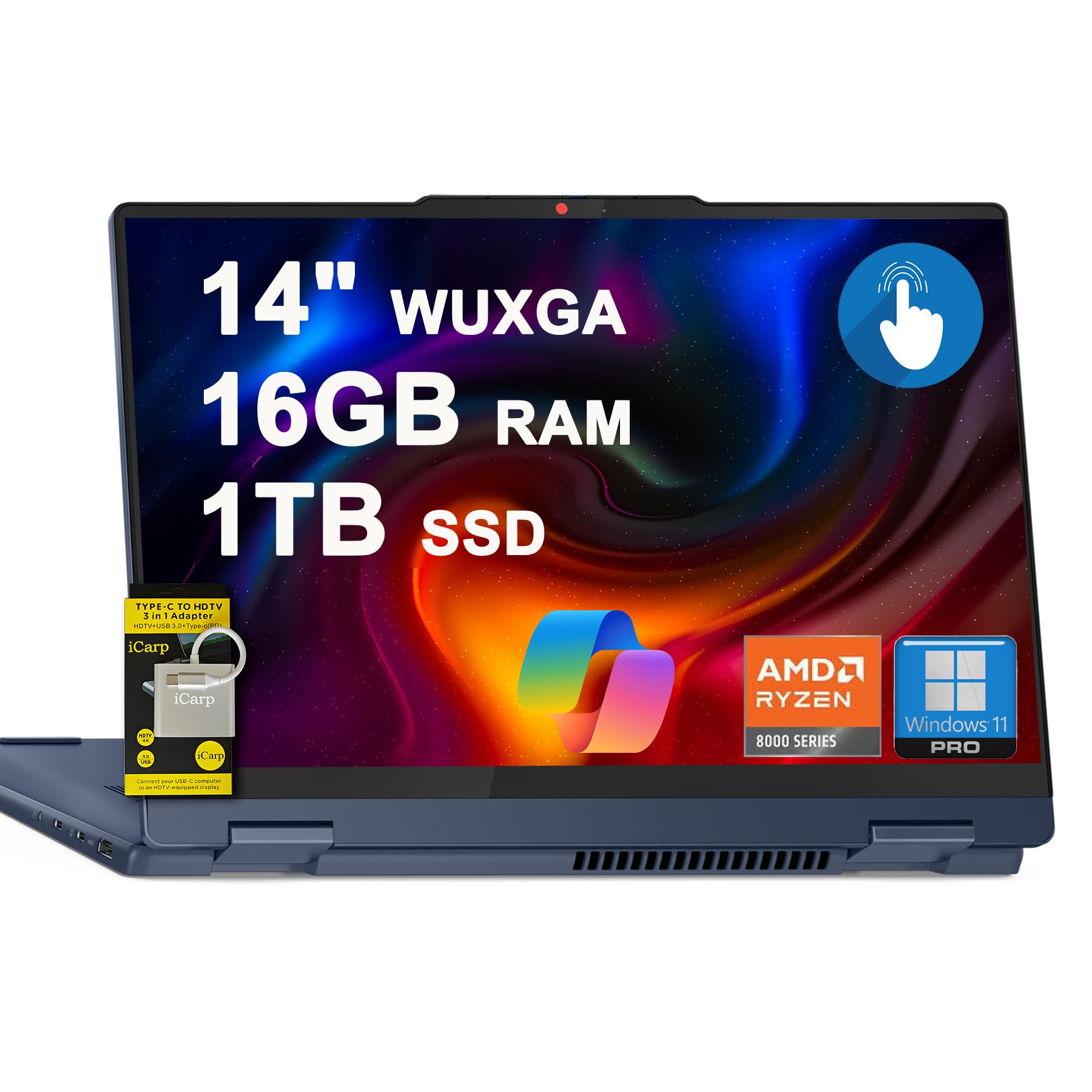 LenovoIdeaPad Flex 5i 2-in-1 Laptop 14" WUXGA Touch AMD 8-core AI-Powered Ryzen 7 8840HS Up to 16 Tops 16GB RAM 1TB SSD for Creator Designer Business Professional Win11Pro ICP Hub Copilot AI PC