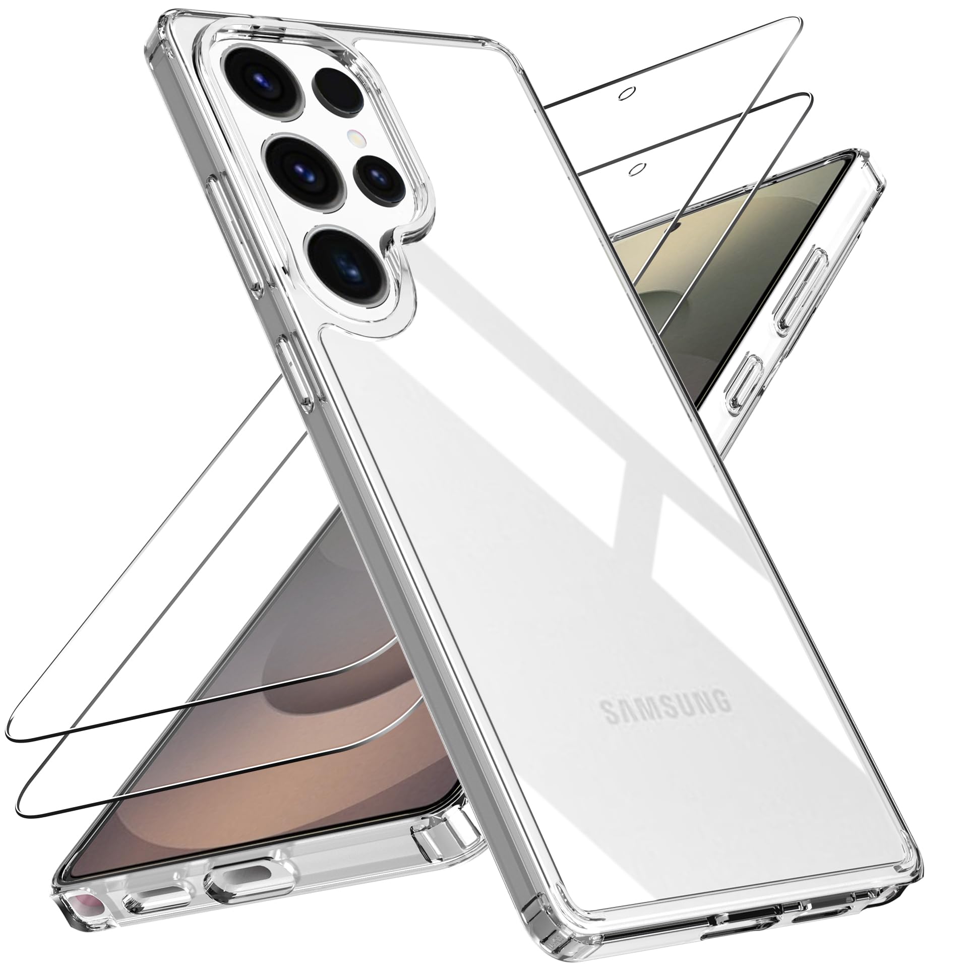 Przezroczyste etui do Samsunga Galaxy S25 Ultra, S25 Ultra, z ochraniaczami ekranu, odporne na wstrząsy, z tworzywa TPU, twardy tył PC, nie żółknie, smukłe etui do Samsung S25 Ultra 5G