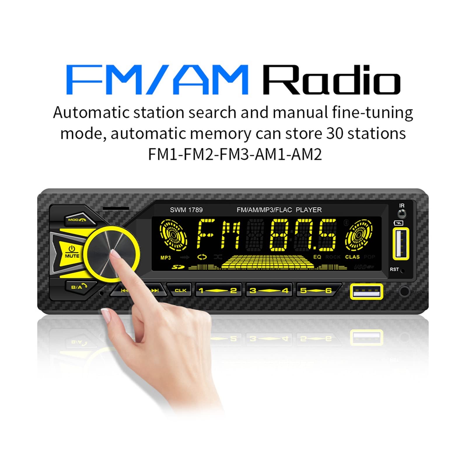 Stéréo Bluetooth 1din 1din 1Din Mp3 Joueur FM Émetteurs 60wx4 Aux Saisir ISO Contrôle Vocal de Support de Port avec localisateur de Voitures,Compatible avec La Plupart des Appareils