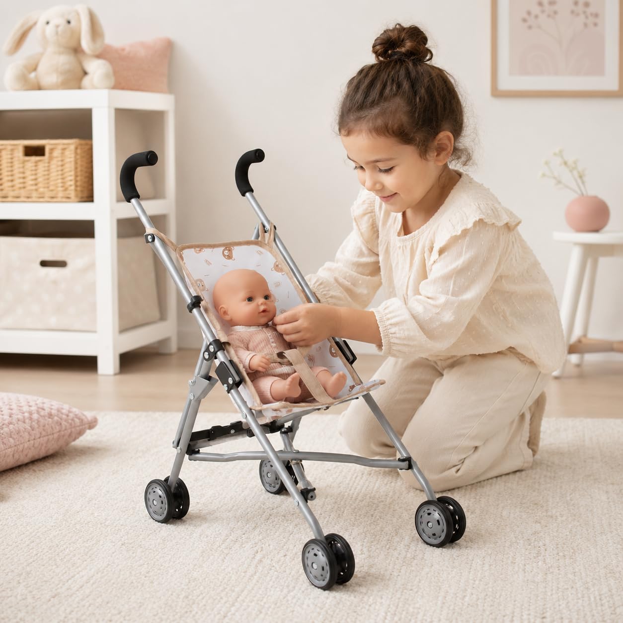 Bayer Chic 2000 - Buggy dla lalek Roma, wózek dla lalek, mini buggy, misie beżowe, 601-63