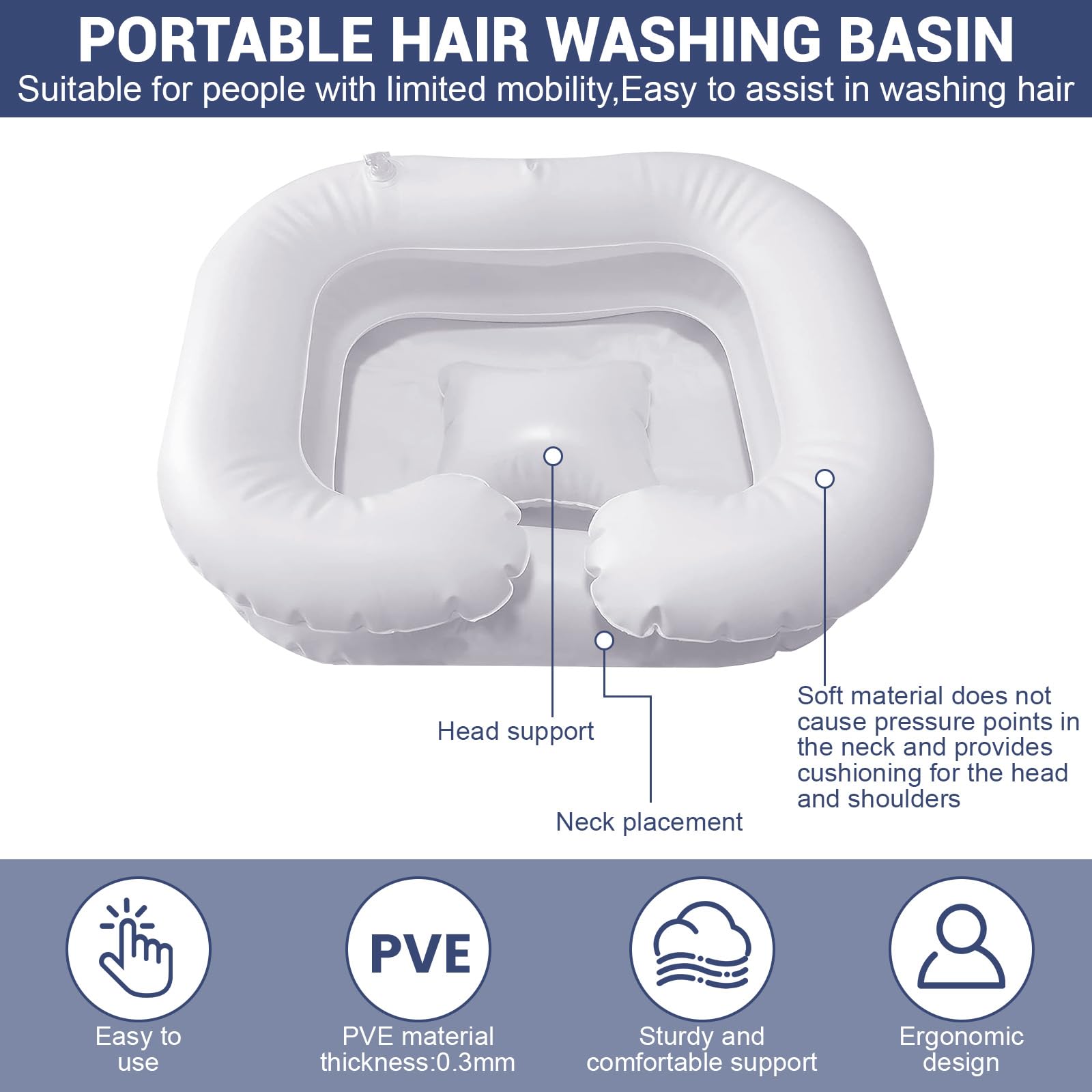 Inflatable Hair Washbasin, Inflatable Hair Basin with 1 m Drain Tube, Cushion and Air Pump, Portable Inflatable Hair Basin, Ideal for Pregnant Women, Injured and Elderly People - 3