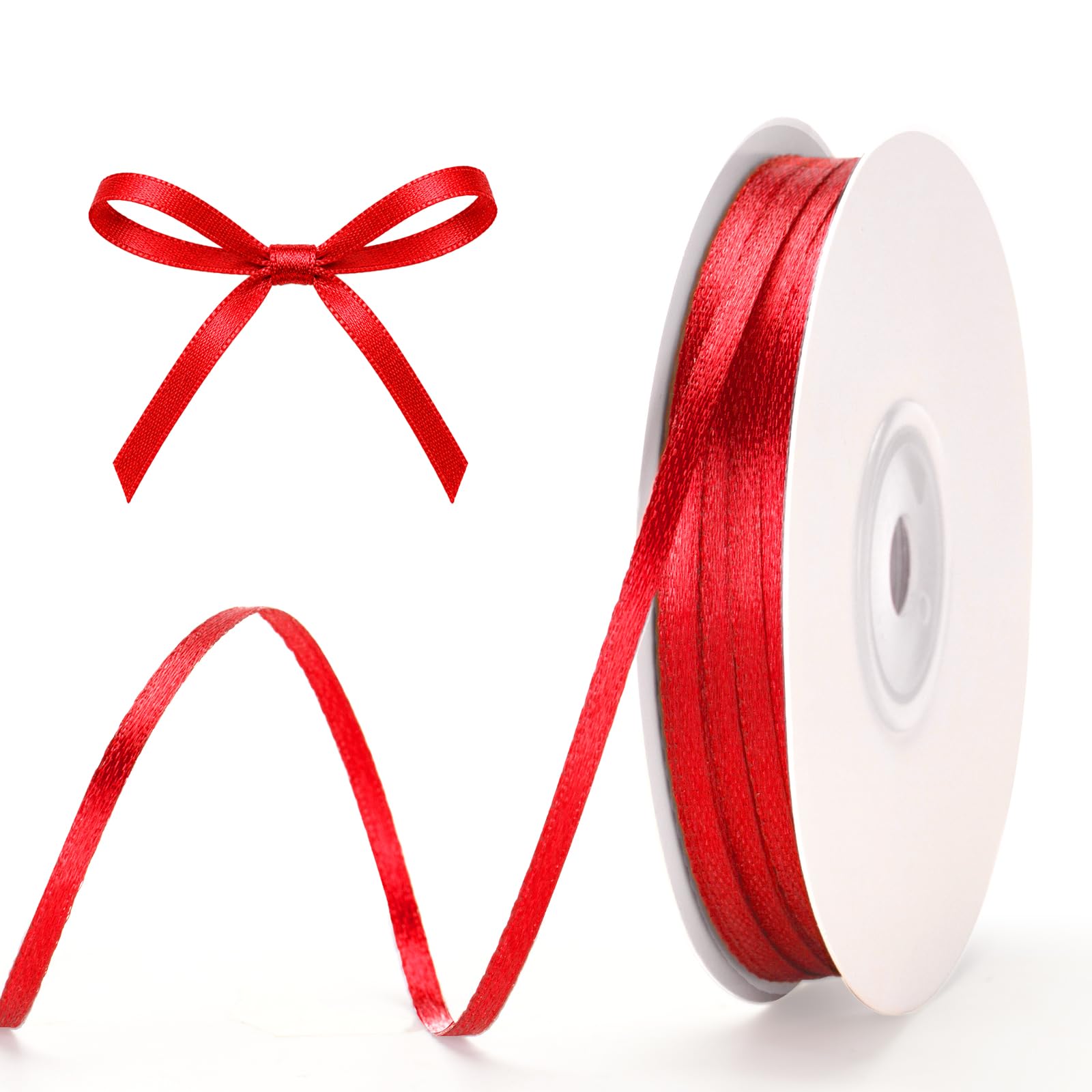 G2PLUS Red Satin Ribbons 3mm: 100Yards Thin Gift Wrapping Ribbon for Wrapping Presents, Making Cards, Craft Projects,Christmas Decorations â image 1