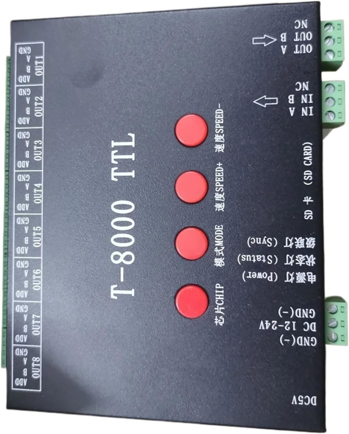 DC5V 12V-24V T-8000A TTL LED Pixel Controller with SD Card Program Suitable for ws2812b/WS2811/WS2813/LPD6803/DMX512 LED