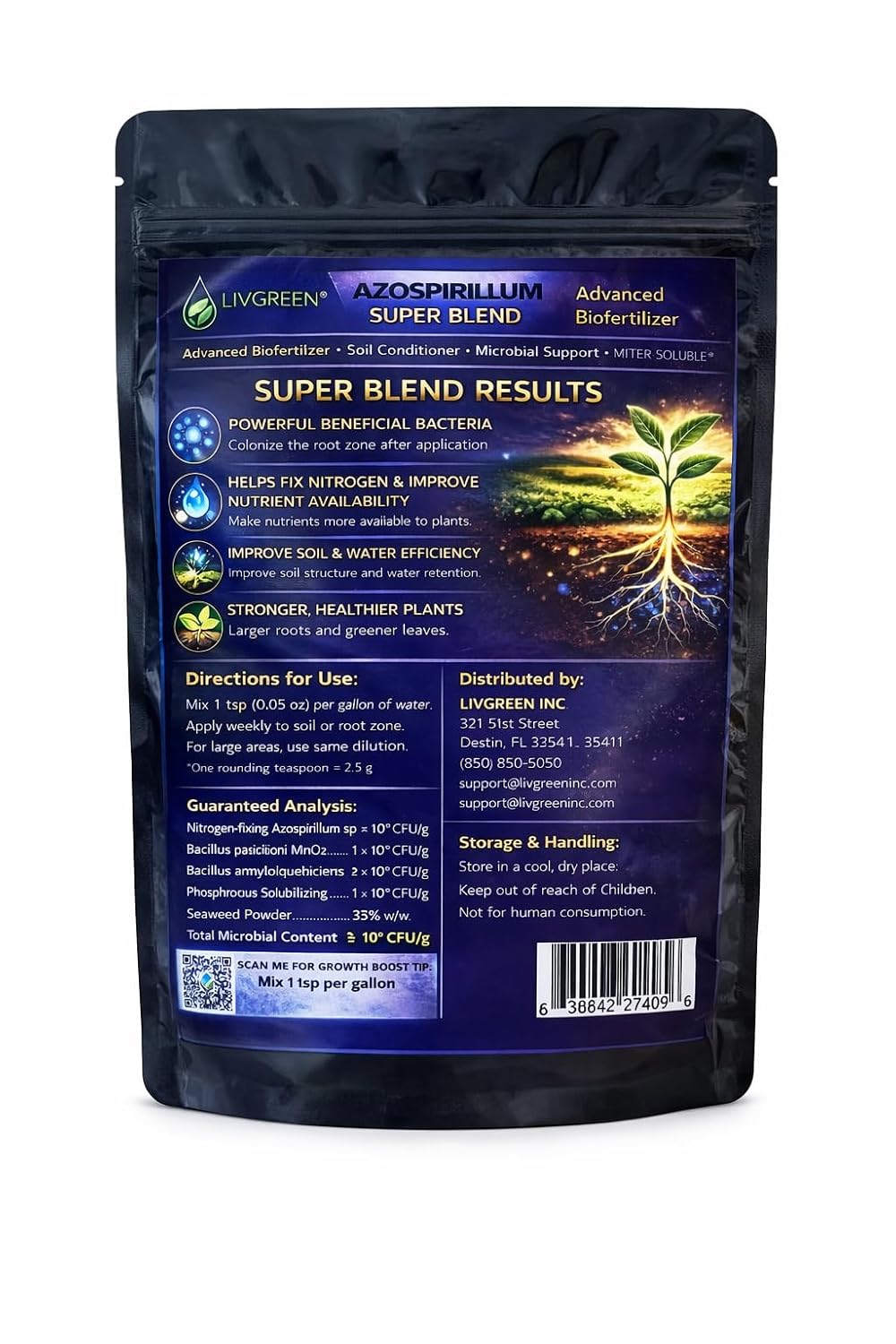Megazospirillum, Azospirillum Super Blend, Organic Bio Fertilizer, Boost Plant Growth and Root Mass, Perfect for new plantings, Transplants, and Propagation.