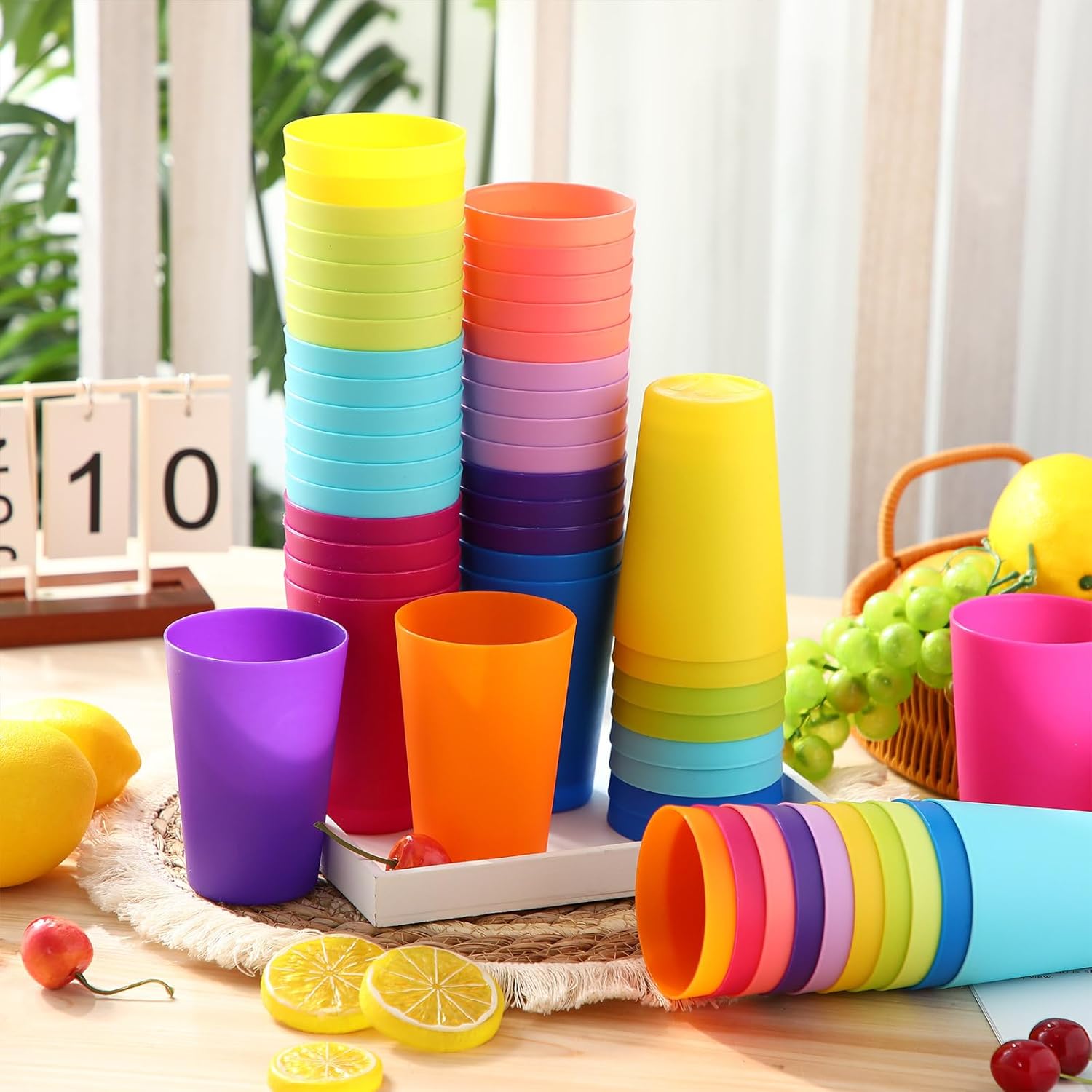 Patelai 100 Pcs usable Plastic Cups 8oz Drinking Cups Colorful Unbreakable Juice Tumblers Dishwasher Safe Stackable Kids Drinking Cups Tumblers 10 Assorted Colors for Party Picnic - Image 3
