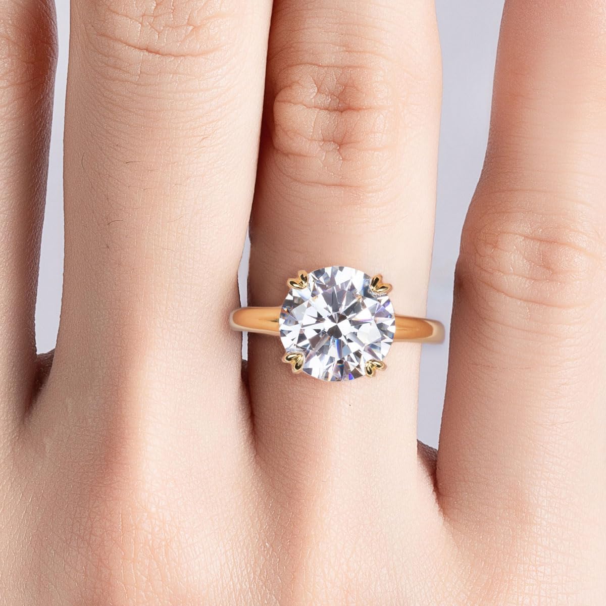 Bo.Dream Round Cut 5ct Cubic Zirconia Solitaire Engagement Rings for Women 14K Gold Plated Sterling Silver - Image 6