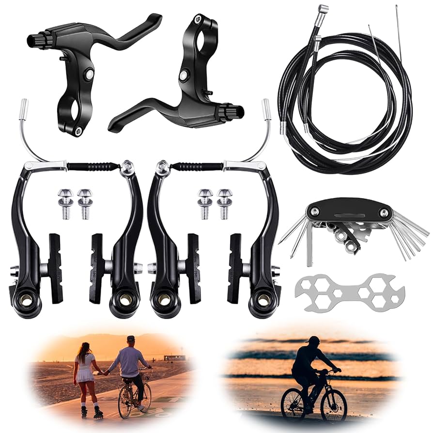 2X Complete Bicycle Mountain Bike Set,V Brake + Outer Cables + Lever + Front&Rear Brake Cable Lever Front Rear Brake Cable Bike Brake Accessories