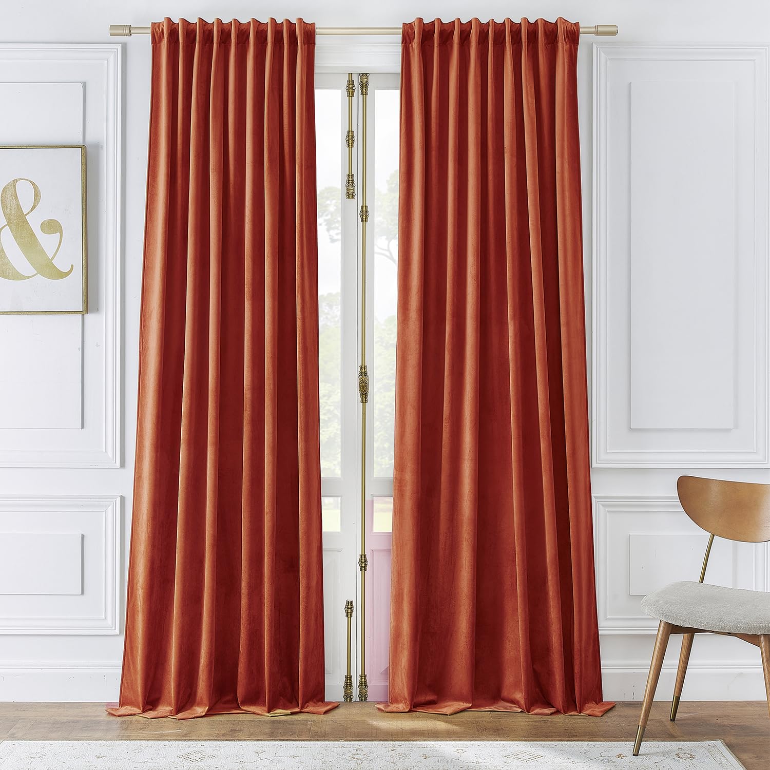 Timeper Velvet Curtains for Nursery - Coral Orange Curtain Panels 84 inches Long Light Blocking Privacy Curtains Drapes for Kids Bedroom, W52 x L84, 2 Panels