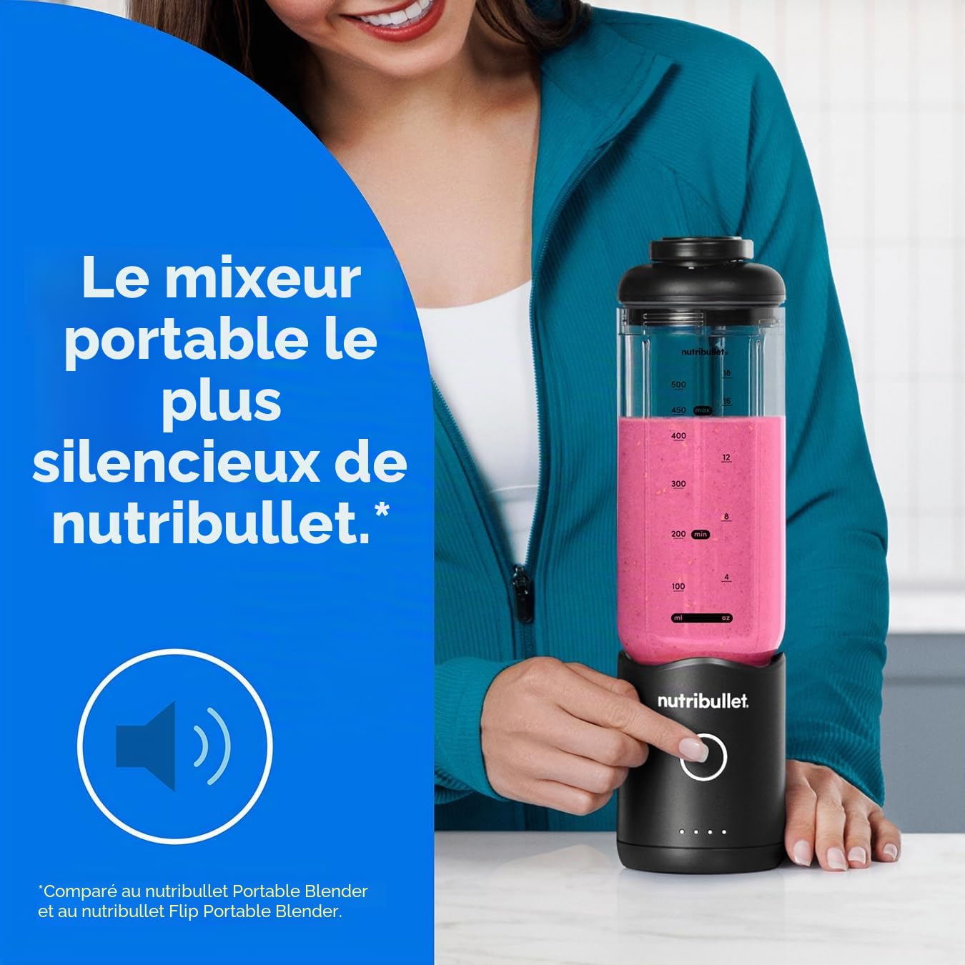 nutribullet Flex Mélangeur personnel noir – Assez puissant pour écraser la glace et mélanger les fruits et les noix surgelés – Tasse amovible de 500 ml avec couvercle étanche