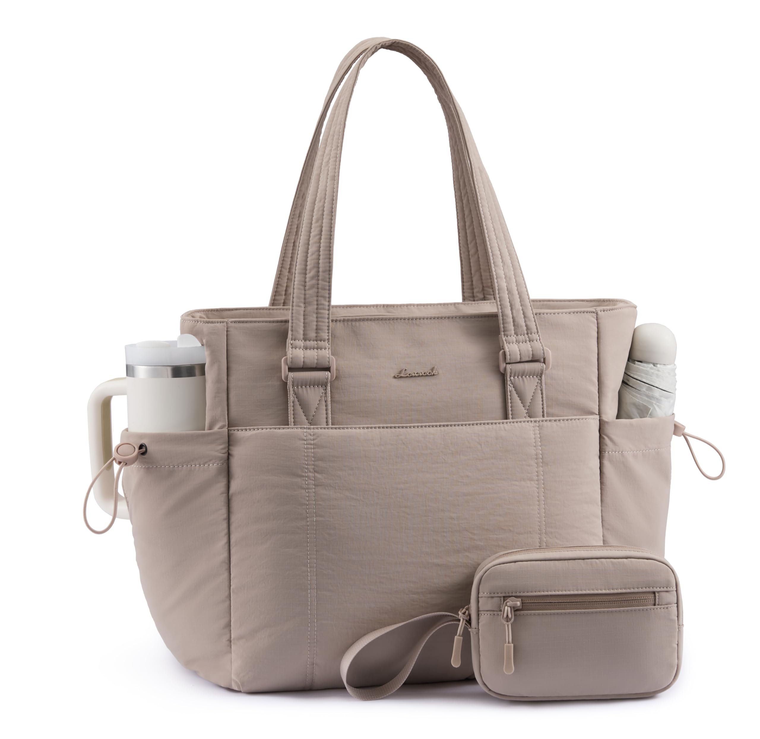 LOVEVOOK Tote Bag for Women, Puffy Work Tote with Large Cup Holder, Quilted Laptop Bag Travel Tote Shoulder Bag Handbag