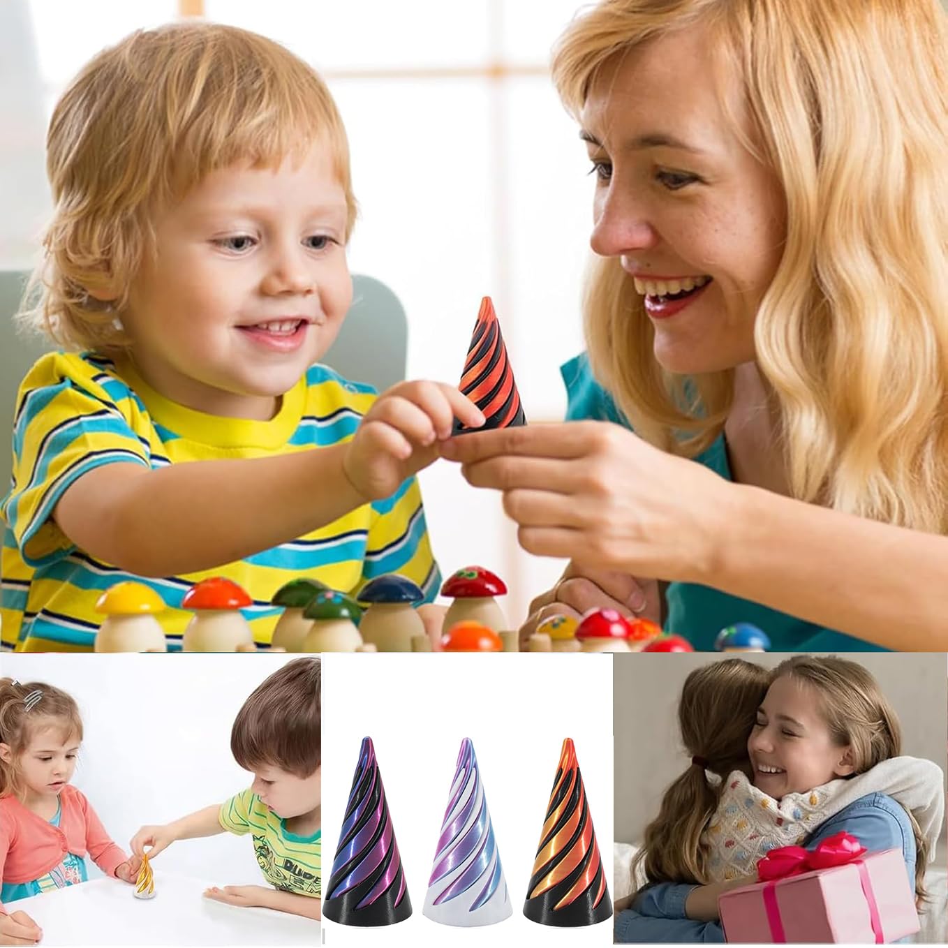 Bessy shop 3 Pcs Spiral Cone Fidget Toys,3D Printed Impossible Pyramid Passthrough Twisty Cones - Image 4