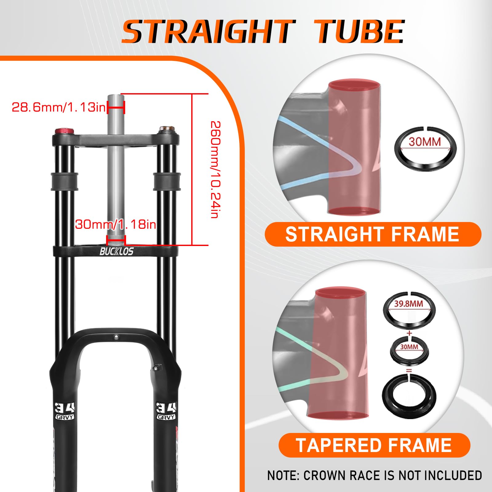 Fourche à suspension Fat Tire Bike 20" 4.0, débattement 180 mm, espacement moyeu 135 mm, blocage rapide de 9 mm pour fourche avant droite de vélo électrique