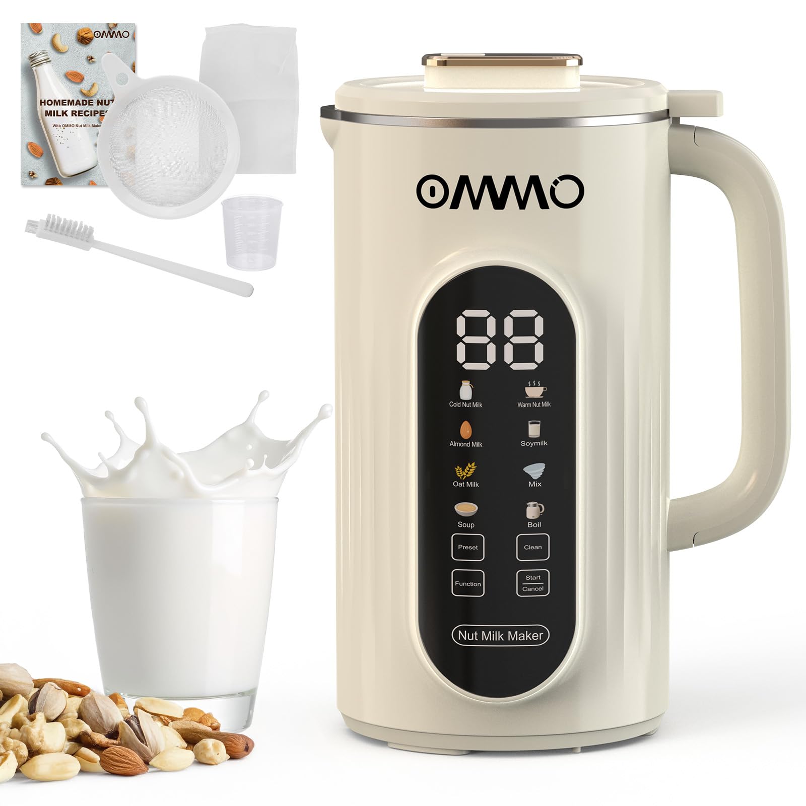 OMMO 10 in 1 Nut Milk Maker Blender, 35oz Soy Milk Maker with Large Screen/10 Blades for Hot/Cold Almond Oat Soybean Milk Maker, 12 Hours Timer/Self-Cleaning, Includes Recipe Book-Accessories