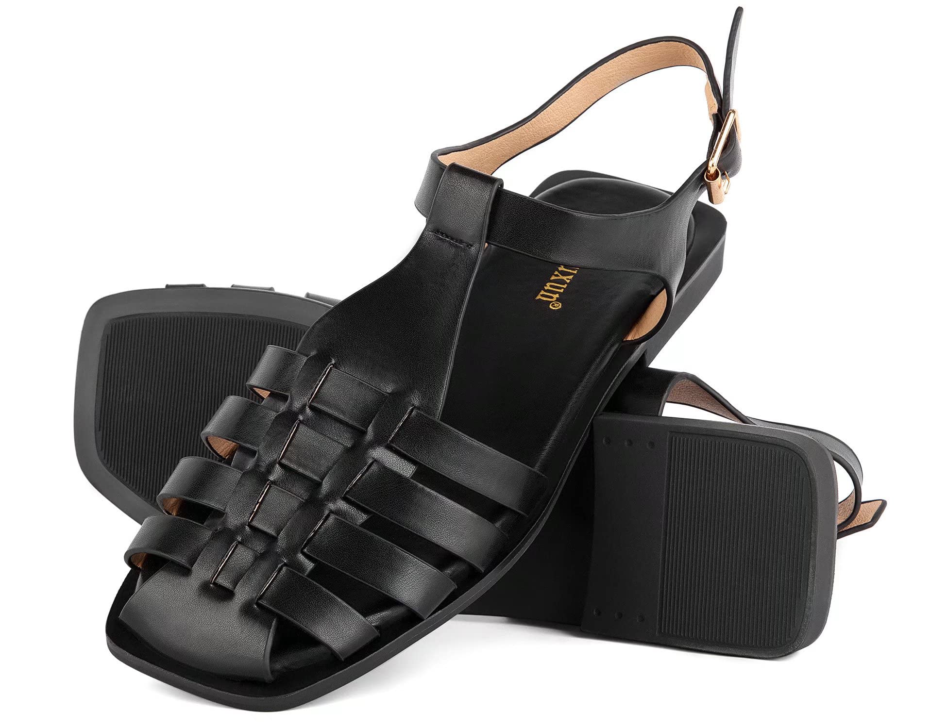 MaxMuxun Women's Flat Sandals Closed Toe Summer Roman Sandals Beach Sandals Square Toe Gladiator Outdoor Shoes