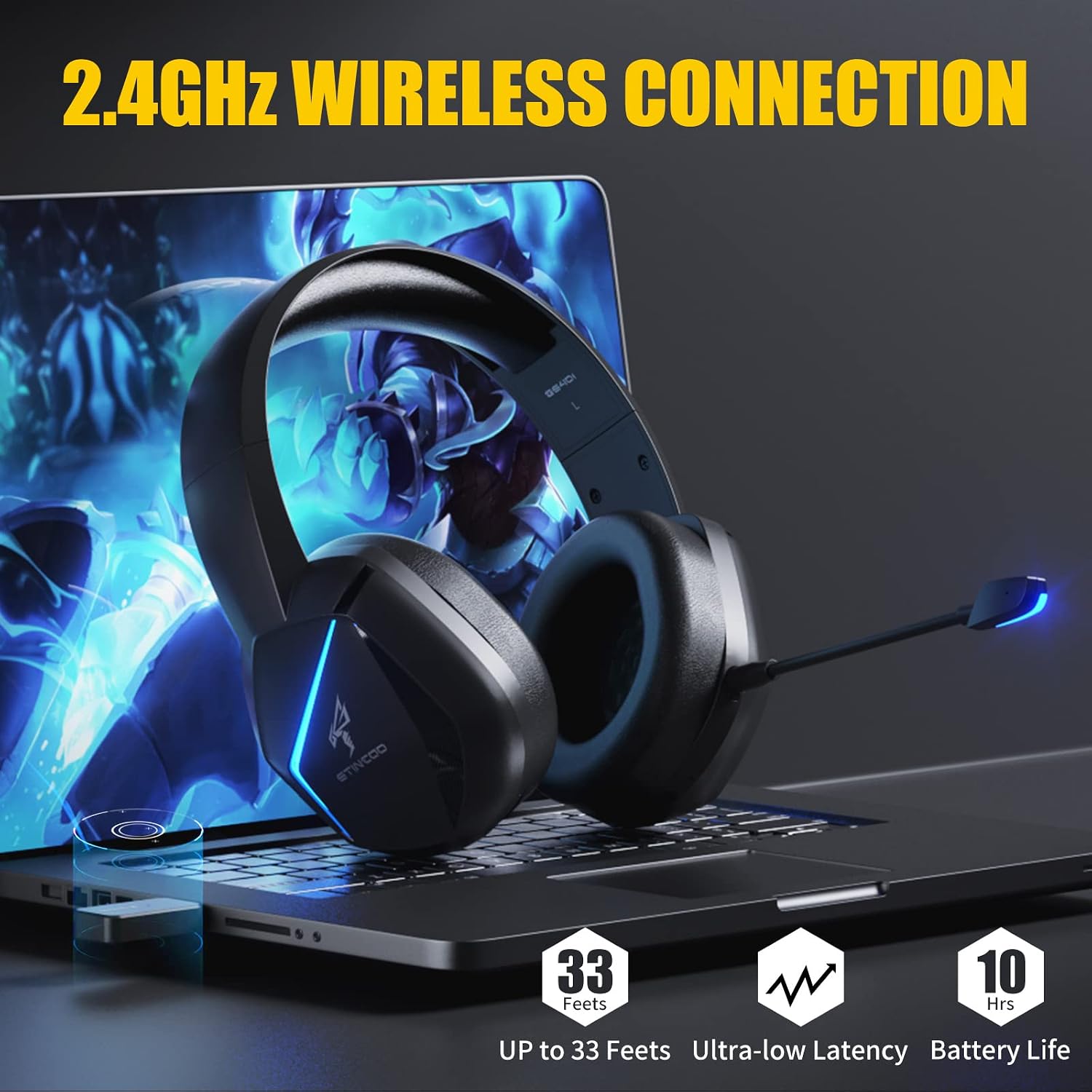 SOMIC 2.4G Wireless Gaming Headset with Microphone for PS5, PS4, Computer Gamer Headphone with Stereo Sound, Detachable Mic, Soft Earmuffs, RGB LED Light, 10H+ Playtime (Xbox one in Wired Mode) GS401