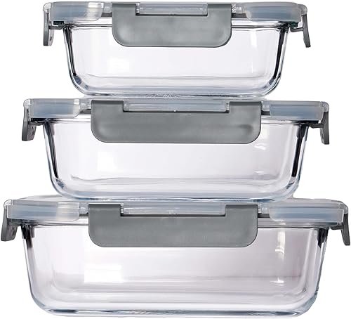 3 loncheras de vidrio selladas con tapa, recipiente de almacenamiento de alimentos de vidrio, lonchera de vidrio sellado, se puede colocar en