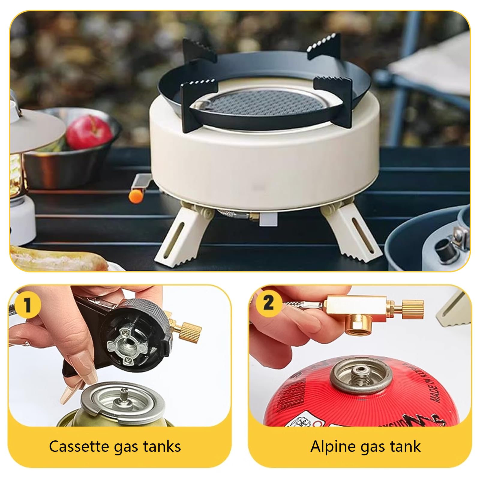 Fornello a Gas Infrarossi 4000W Con Accensione Piezoelettrica - Piano Cottura Portatile Antivento Con 2 Adattatori e Borsa Per Il Trasporto Per Campeggio Esterno
