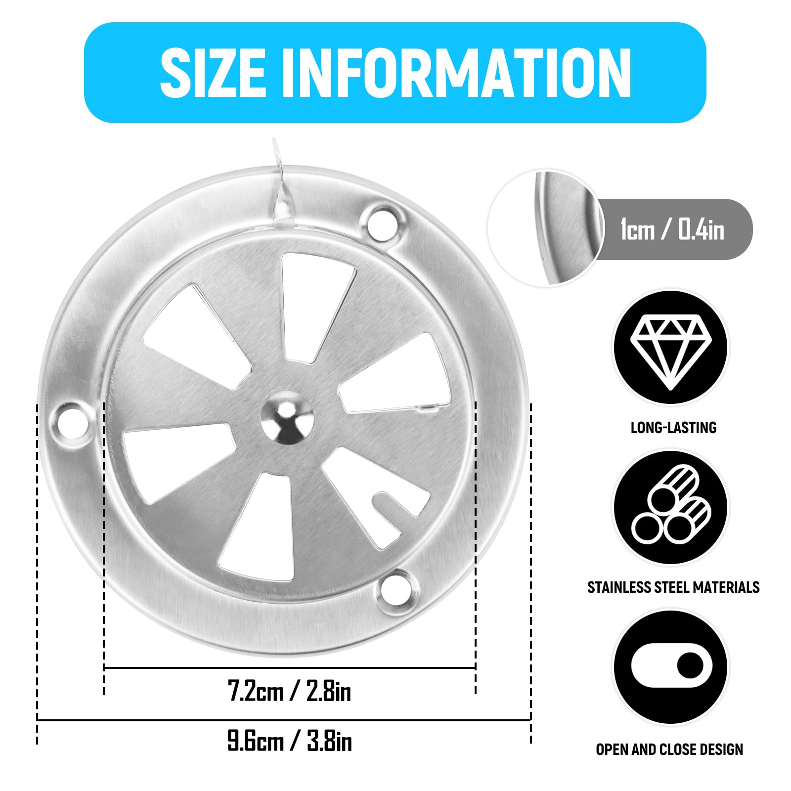 20 griglie di ventilazione color argento, griglie rotonde da 19 mm, realizzate in acciaio inox, adatte per mobili da cucina e armadi. | Leroy Merlin