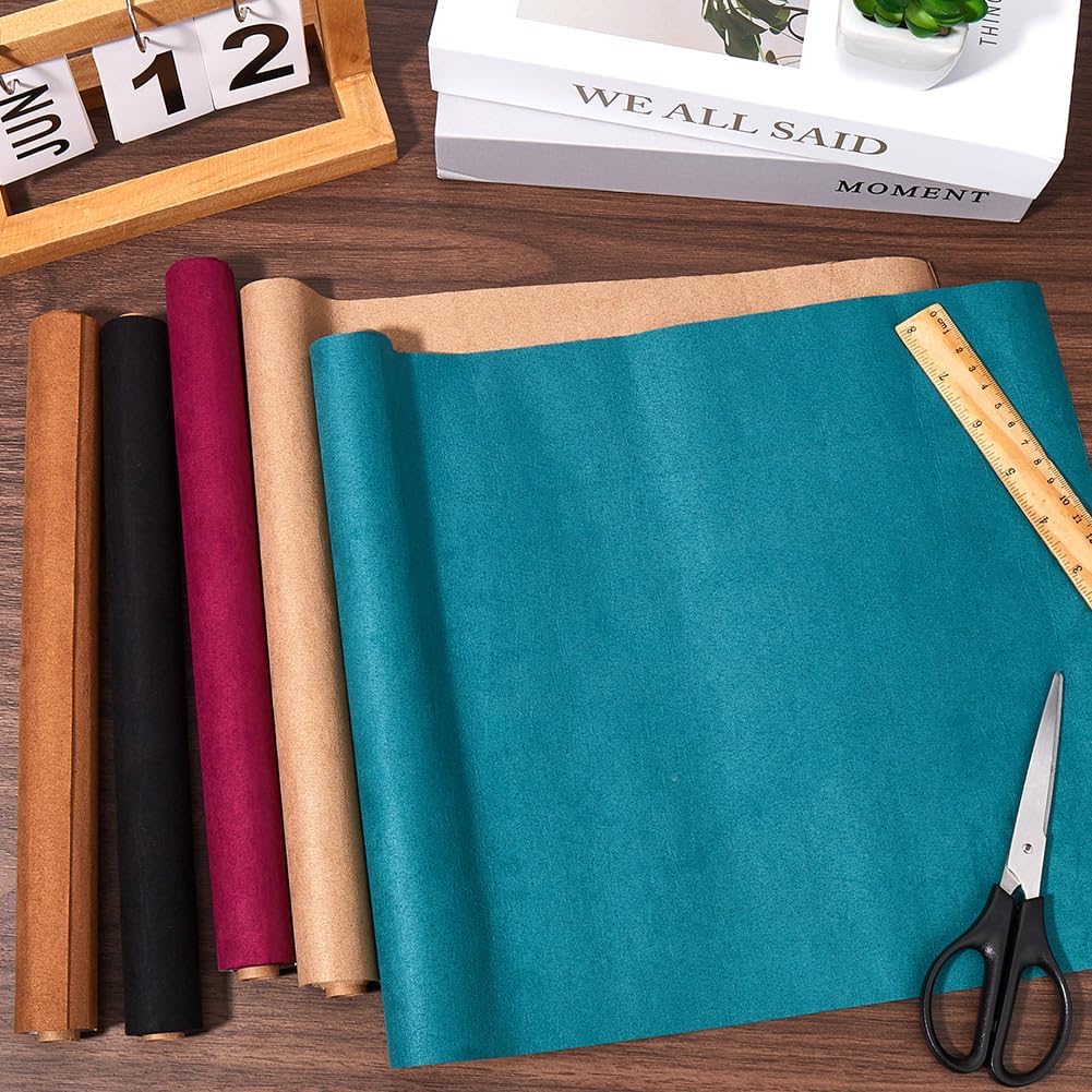 CRASPIRE 5 Colors Book Cloth for Book Binding 51 x 11.8inch Suede Fabric Surface Paper Backed Bookcover Books Album Camel Black Green Scrapbooking Archival DIY Covering Protector Bookcloth Bookbinding