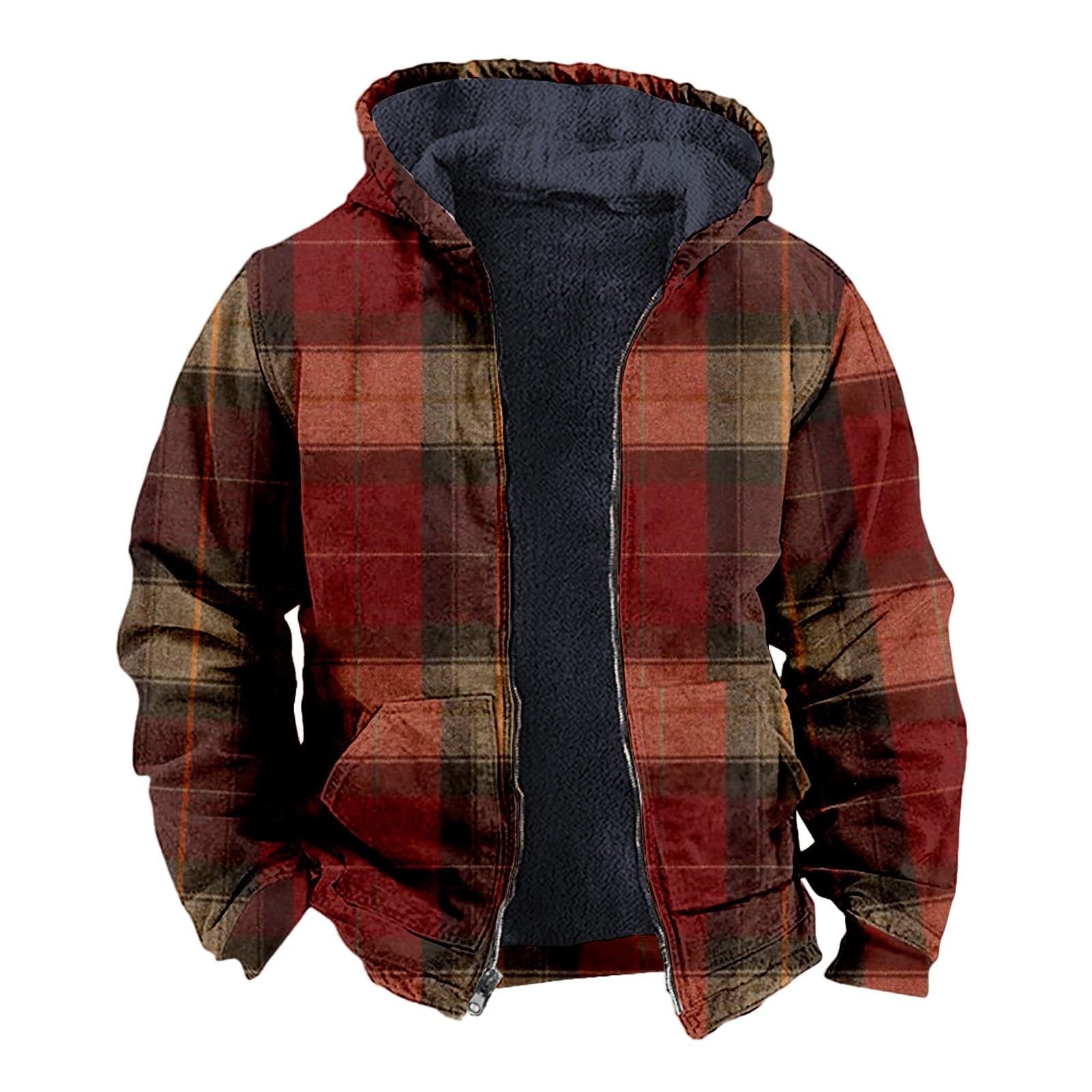 Genérico Sudaderas Hombre Navidad Jersey Navideño Sudaderas Hombres Copo De Nieve Chaqueta De Felpa con Estampado De Cuadros Navideño, Cremallera, Doble Bolsillo, Manga Larga