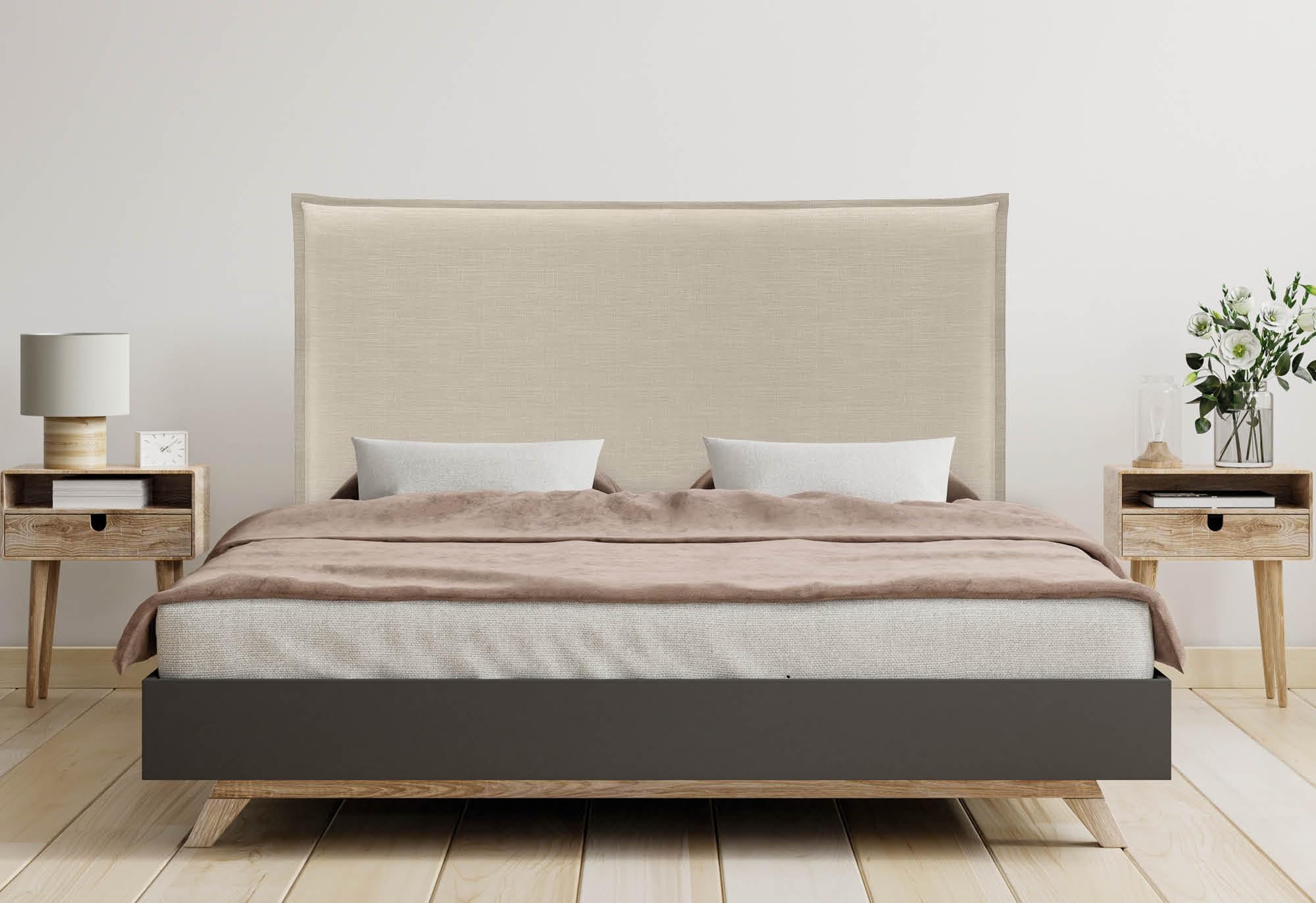 DHOME Cabecero de Lino Natural con Ribete hasta el Suelo con 8cm de Grosor Cabezal Tapizado Cama Dormitorio Moderno Top Trending (Lino Natural, 150cm (Camas 150))
