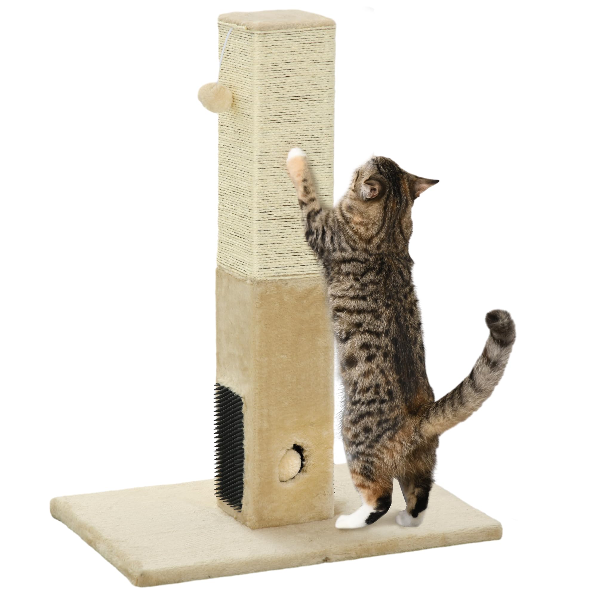 PawHut Poste Rascador para Gatos 79 cm con Bola Colgante, Cascabel y Poste de Yute 59,5x39x79 cm en Beige y Crema