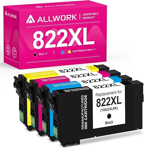 ALLWORK Cartuchos de tinta remanufacturados 822XL de repuesto para Epson T822XL 822 T822 para Workforce Pro WF-3820 WF-4820 WF-4830 WF-4833 WF-4834,