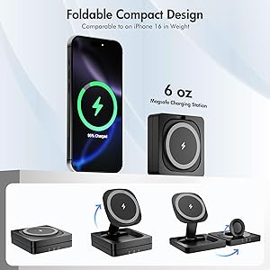 Magnetic Wireless Charger for iPhone: 3 in 1 for Travel 15W Fast Charging Pad Foldable for iPhone 17 16e 16 15 14 13 12 Pro Max - for Apple Watch Ultra and AirPods Series Magnet Multiple Devices,Black