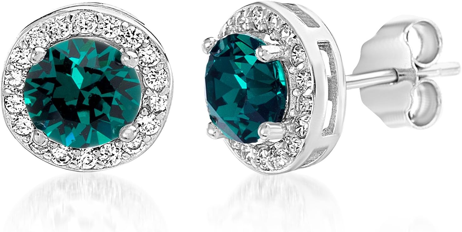 Devin Rose 925 Sterling Silver Round Halo Stud Earrings for Women made with Faceted Crystals Crystal Imitation Birthstone