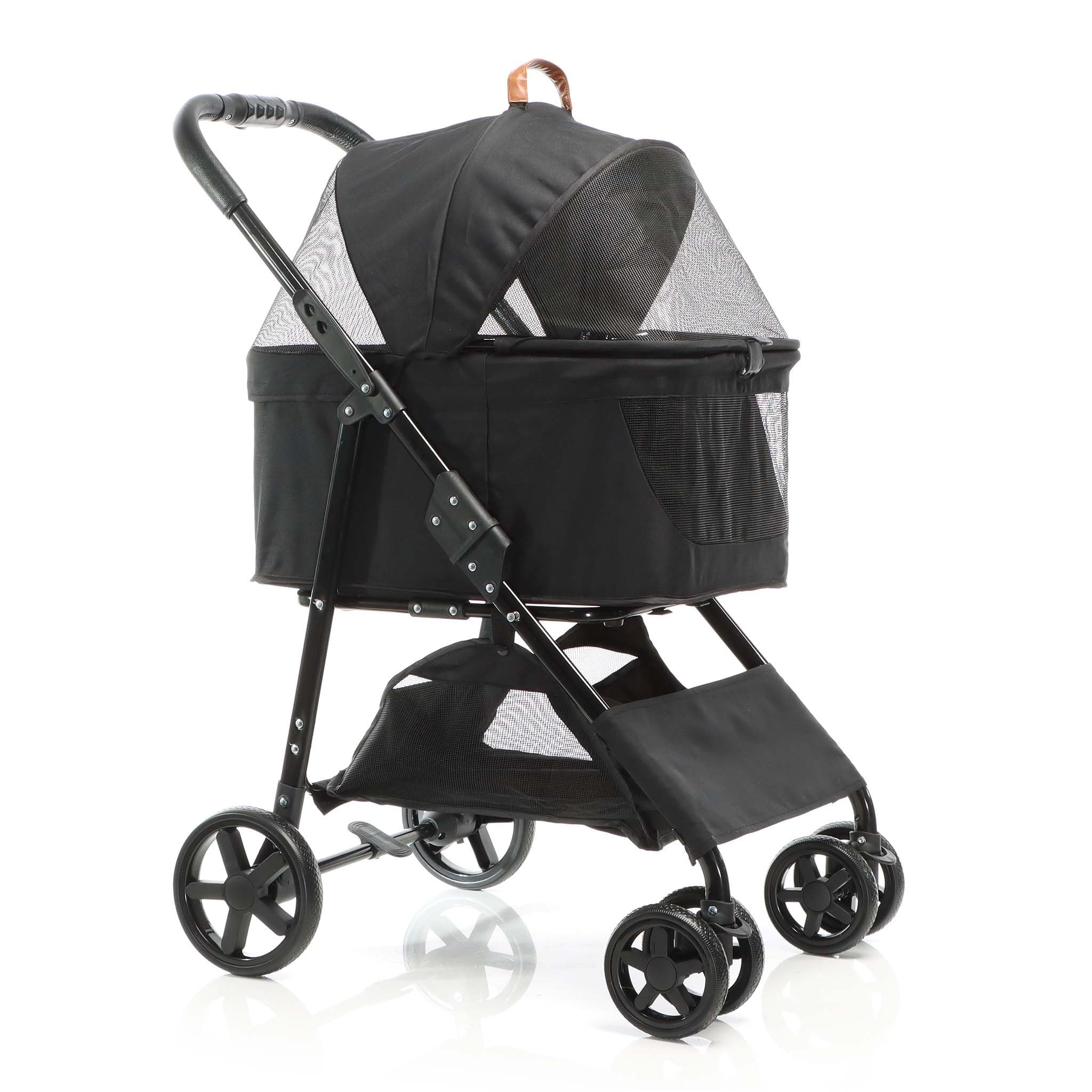 Fudajo Cochecito 2en1 Plegable Negro para Perros Carro Mascotas con Bolsa de Transporte Desmontable