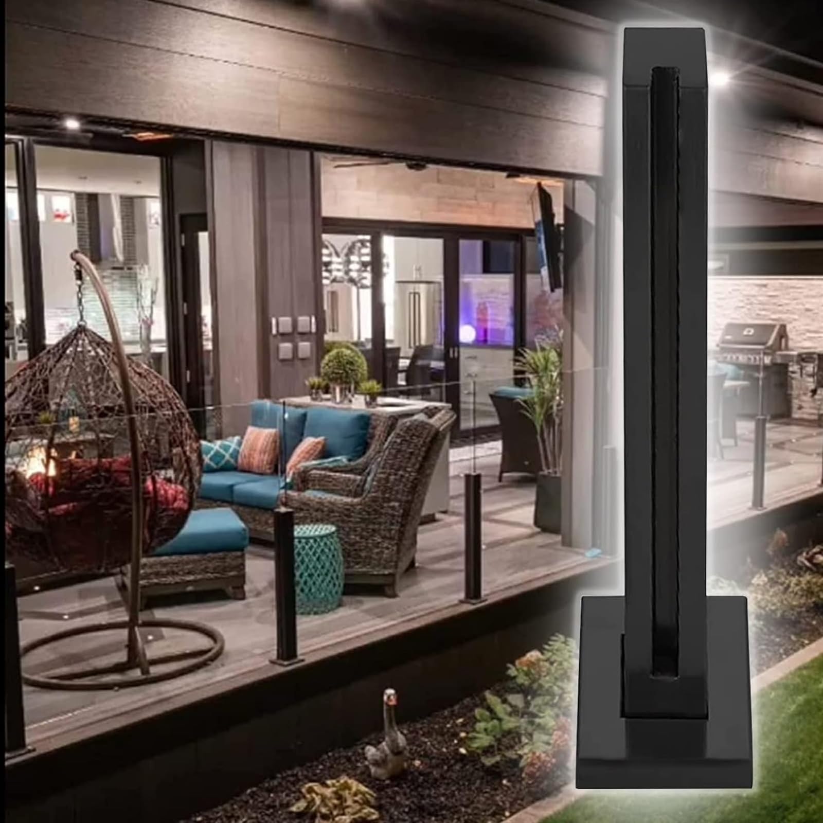 Kit de balustrade extérieure en verre avec poteau d'extrémité noir au design minimaliste