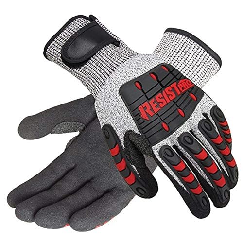 Galeton 12224-M 12224 Galeton RESIST PRO ANSI - Guantes resistentes a los cortes 4 con protección contra impactos, talla M, color gris